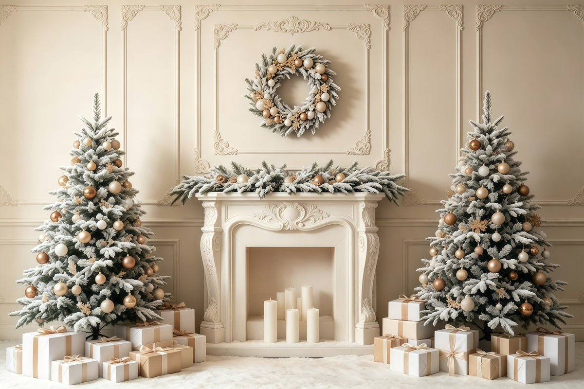 Elegant Christmas Backdrop Elegant Frosted Fireplace Mantel Studio Christmas Backdrop UK GQ68-66