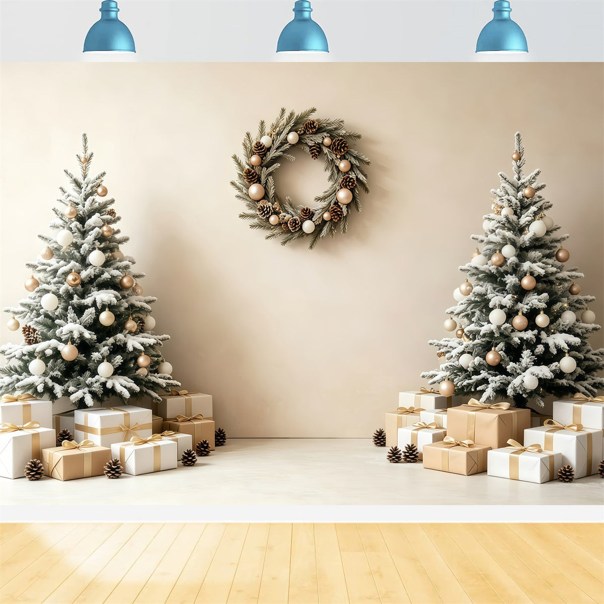 Christmas Wall Backdrop Minimal Tree Wreath Gift Photography Backdrops Christmas UK GQ68-93
