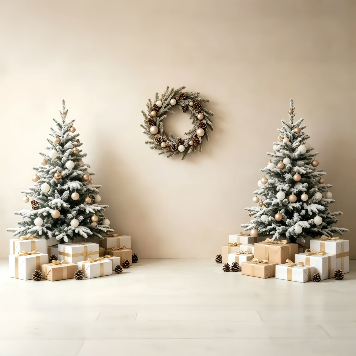 Christmas Wall Backdrop Minimal Tree Wreath Gift Photography Backdrops Christmas UK GQ68-93
