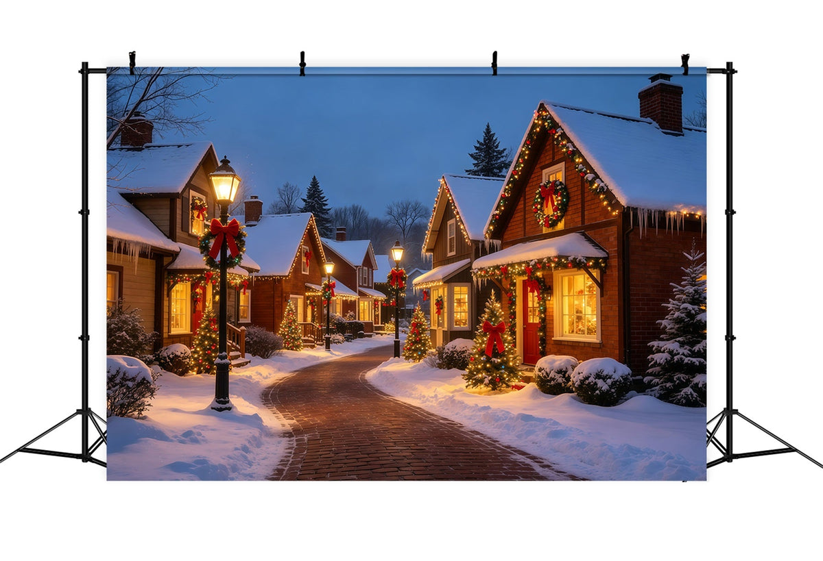 Christmas Village Backdrop Snowy Streete Cottage Lights Indoor Christmas Backdrops UK GQ69-10