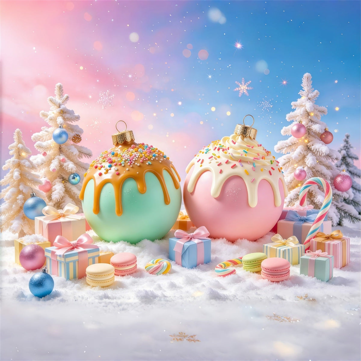 A Christmas Story Backdrop Green Pink Candy Ornament Pastel Christmas Backdrop UK GQ69-100