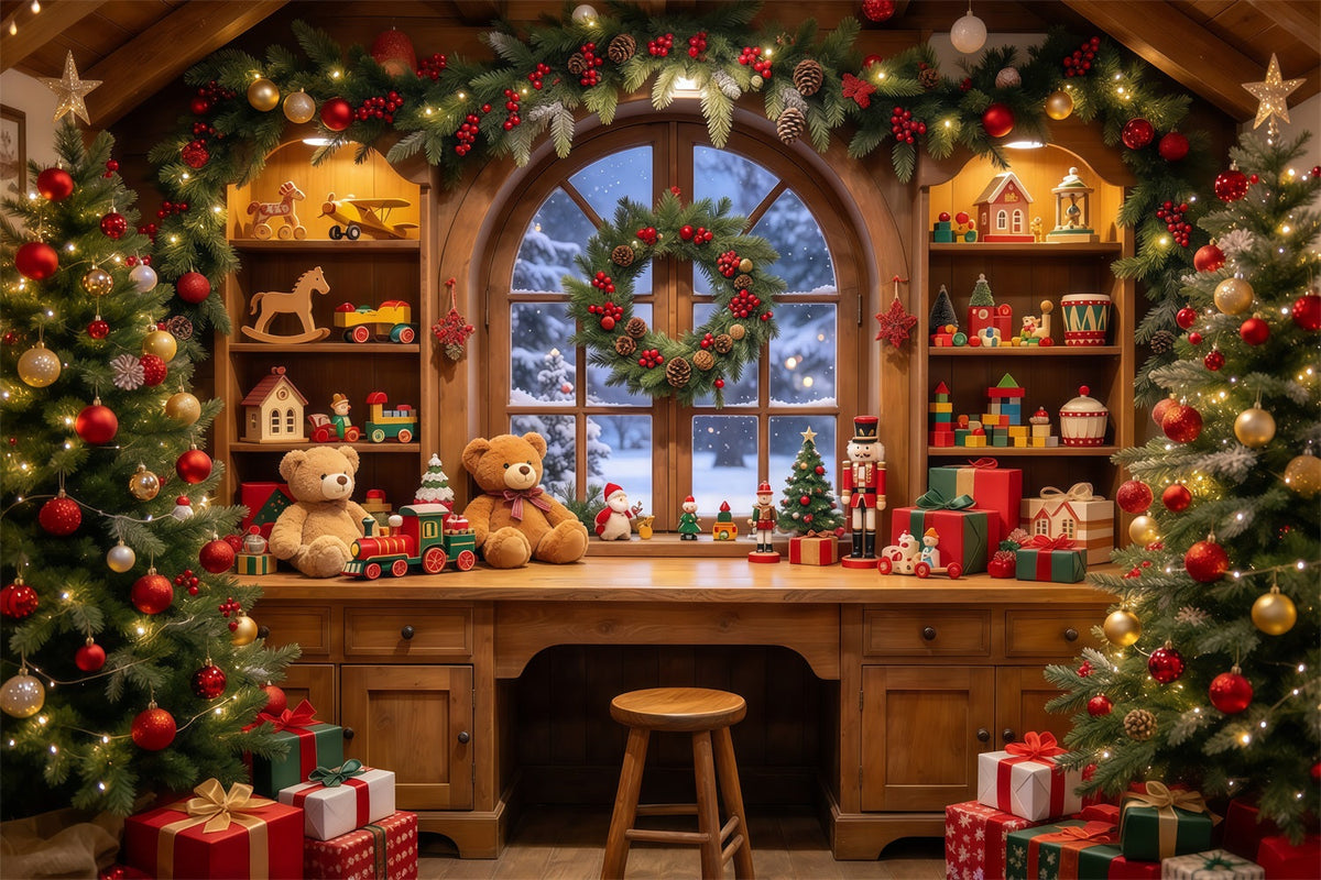 Christmas Backdrop Santa Workshop Cozy Toy Room Interior Backdrop For Pictures With Santa UK GQ69-109