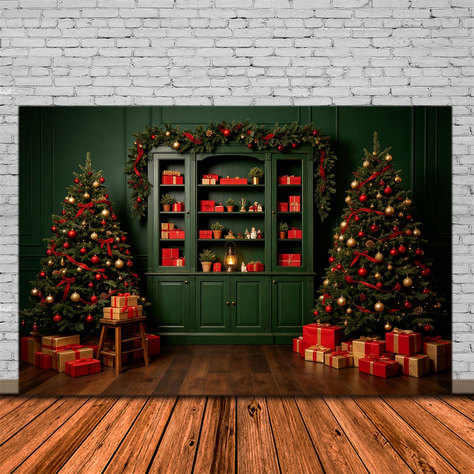 Green Christmas Backdrop Cabinet Gift Display Professional Christmas Backdrop UK GQ69-11