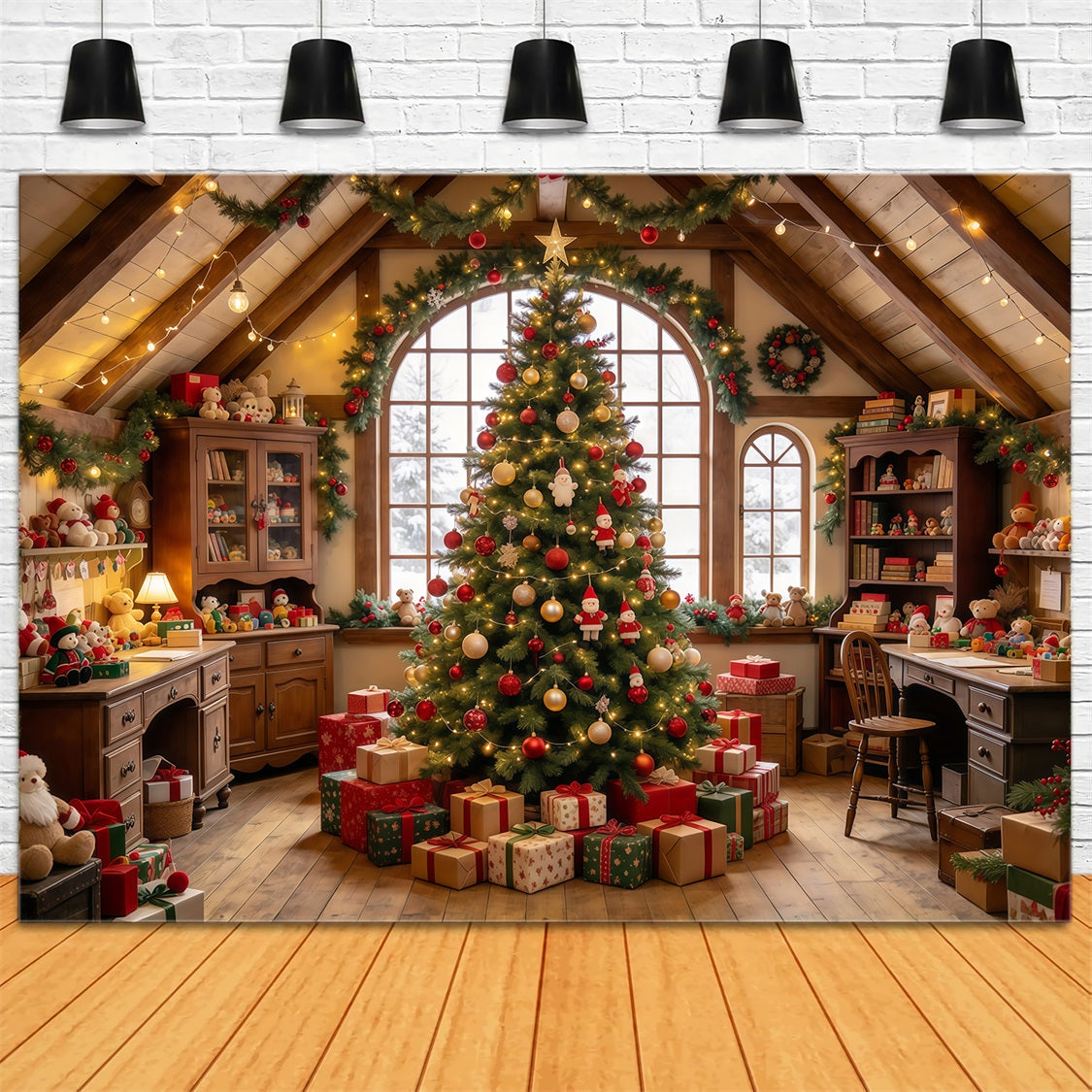 Santas Workshop Backdrops Cozy Toy Room Interior Santa's House Backdrop UK GQ69-112