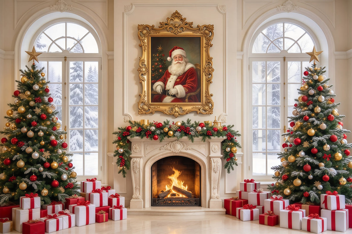 Backdrop For Santa Pictures Window Fireplace Display Santa Photoshoot Backdrop UK GQ69-113