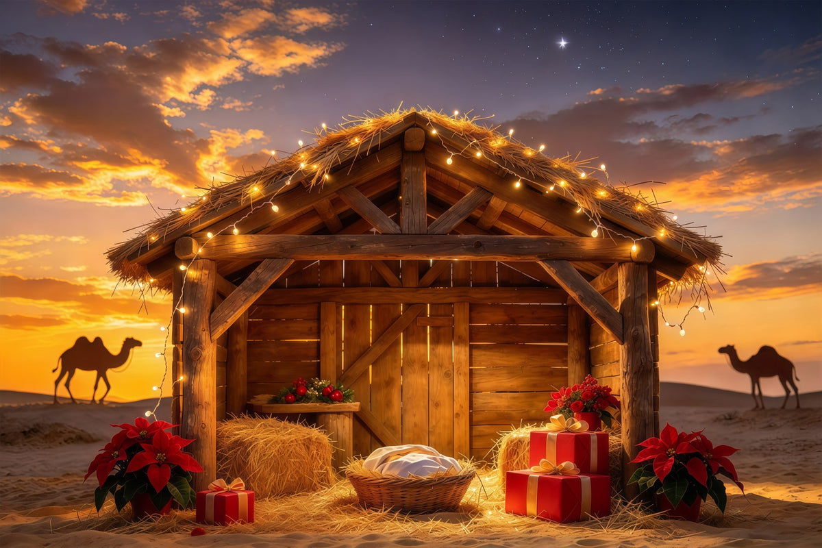 Bethlehem Scene Backdrop Stable Desert Barn Sunset Nativity Set Backdrop UK GQ69-114