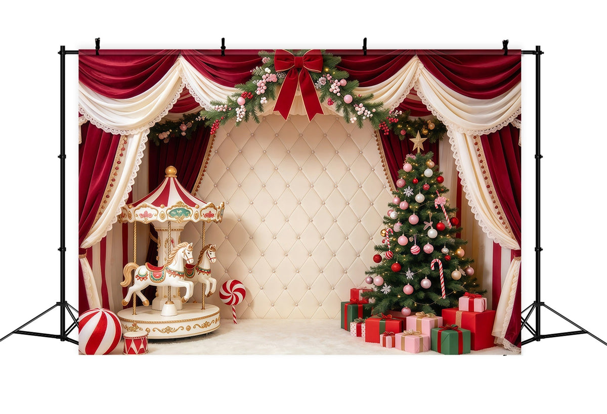 Family Christmas Photo Backdrop Velvet Carousel Tree Cute Christmas Backdrops UK GQ69-115
