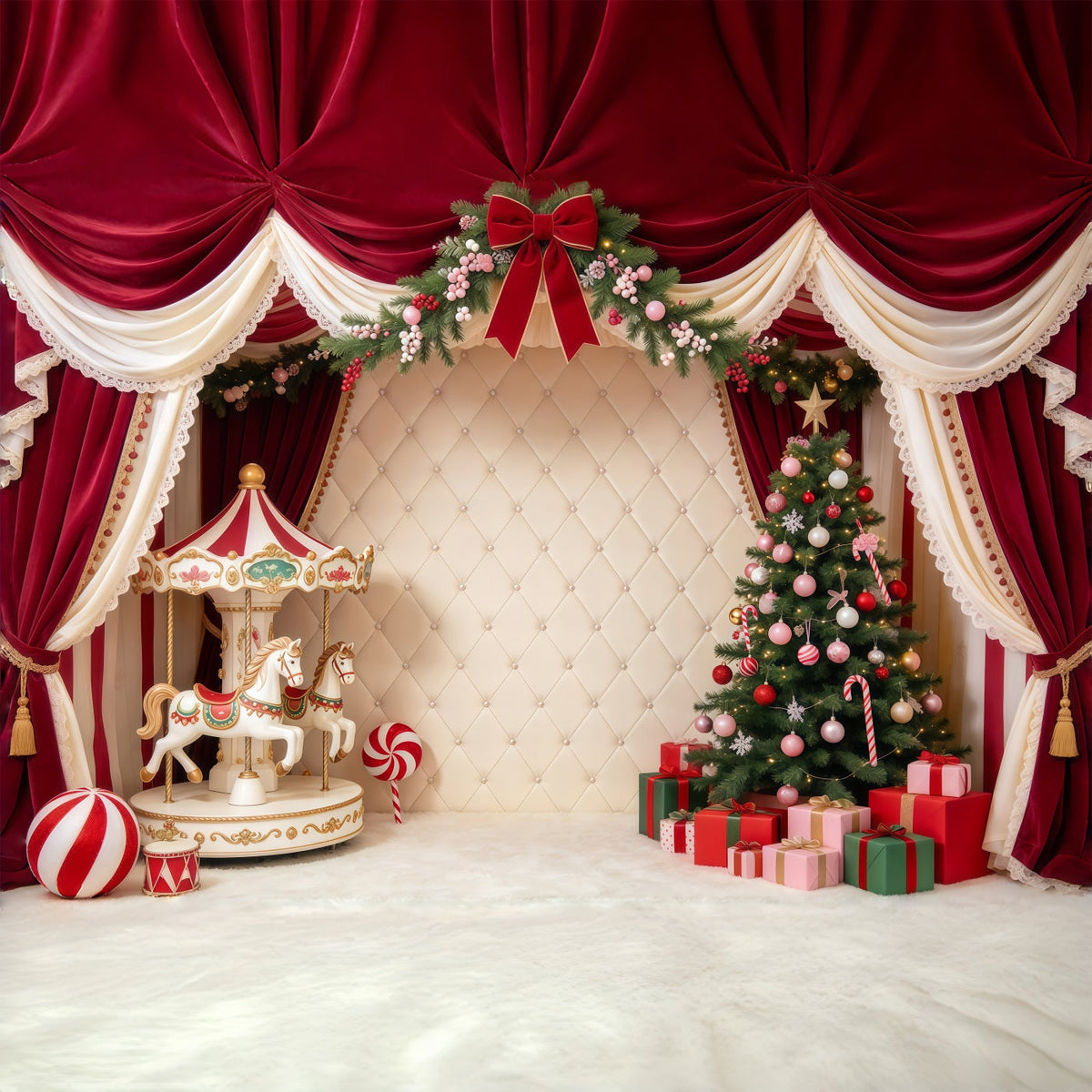 Family Christmas Photo Backdrop Velvet Carousel Tree Cute Christmas Backdrops UK GQ69-115