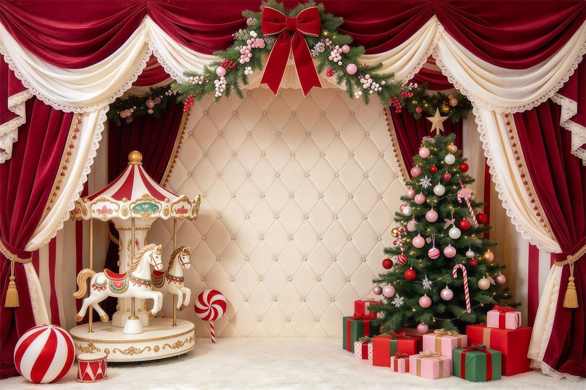 Family Christmas Photo Backdrop Velvet Carousel Tree Cute Christmas Backdrops UK GQ69-115