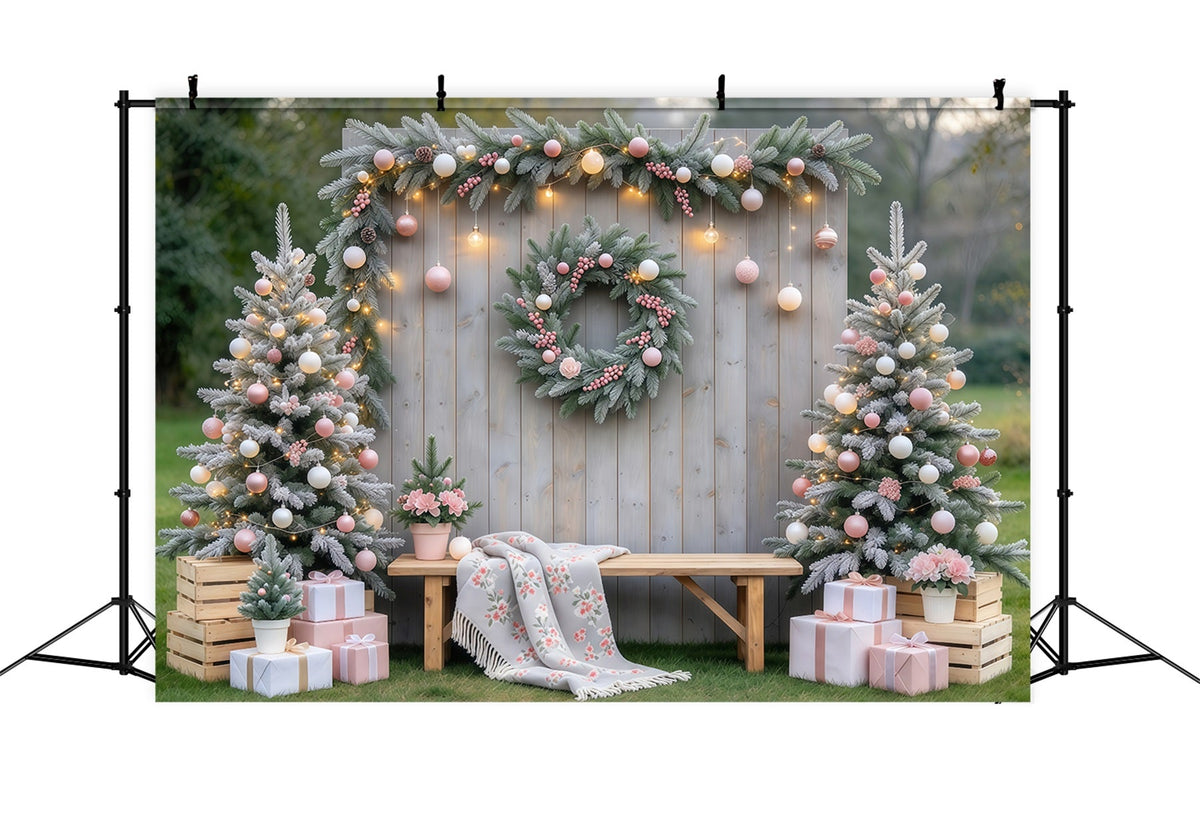 Rustic Christmas Photo Backdrop Blush Ornament Garden Display Family Christmas Backdrop UK GQ69-119