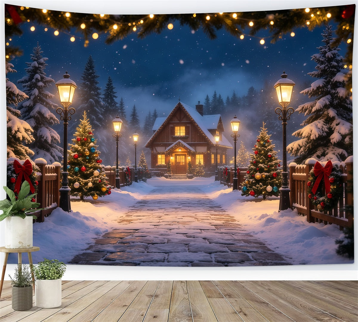 Winter Christmas Backdrop Snowy Forest Cottage Path Muslin Backdrop Christmas UK GQ69-14