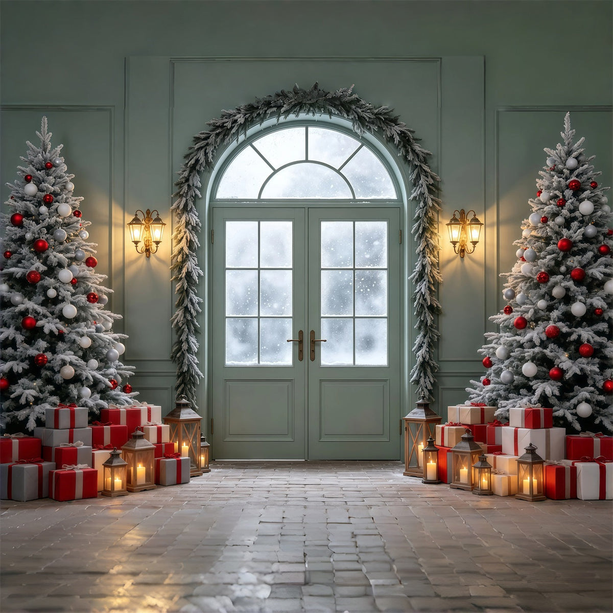 Christmas Themed Backdrops Frosted Arch Door Display Christmas Photo Backdrop UK GQ69-19