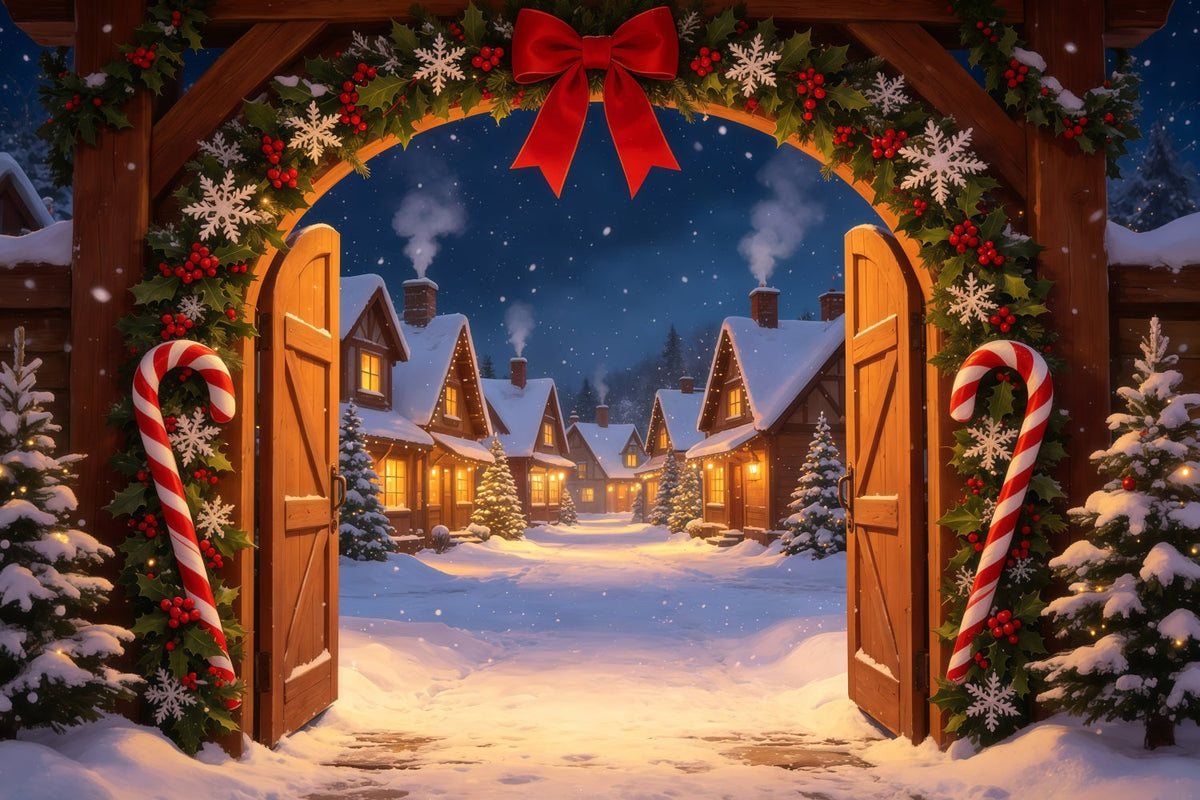 Candyland Christmas Backdrop Candy Cane Village Gateway Christmas Photo Backdrops UK GQ69-20