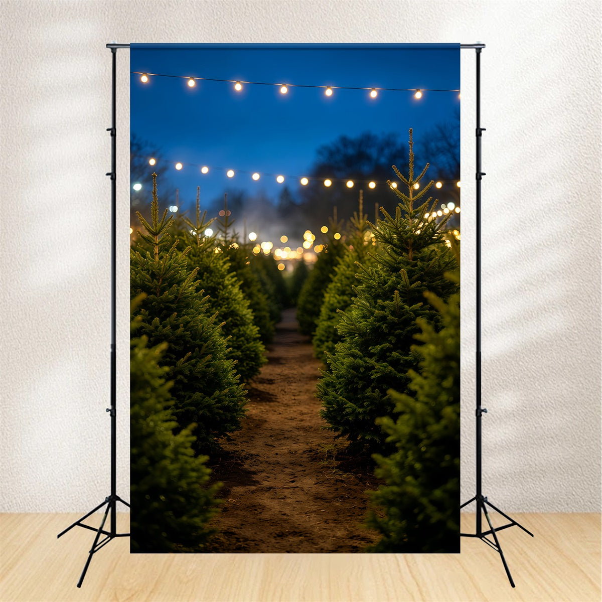 Christmas Tree Backdrop Nighttime Pine Tree Pathway Indoor Christmas Backdrops UK GQ69-49