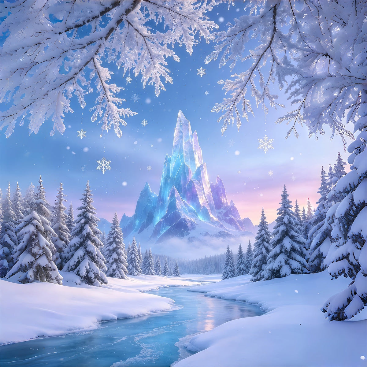 Christmas Wonderland Backdrop Frozen Crystal Mountain Professional Christmas Backdrop UK GQ69-50
