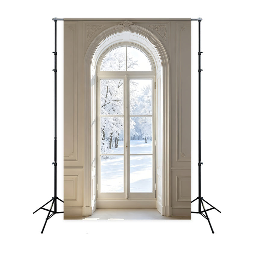 White Christmas Backdrop Elegant Arched Window View Wall Backdrop Christmas UK GQ69-51