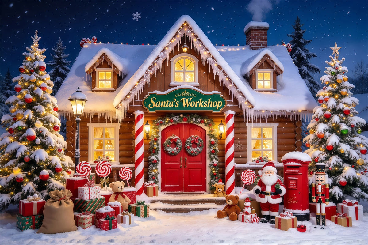 Christmas Photo Shoot Backdrop Snowy Santa Workshop Display Christmas Workshop Backdrop UK GQ69-71