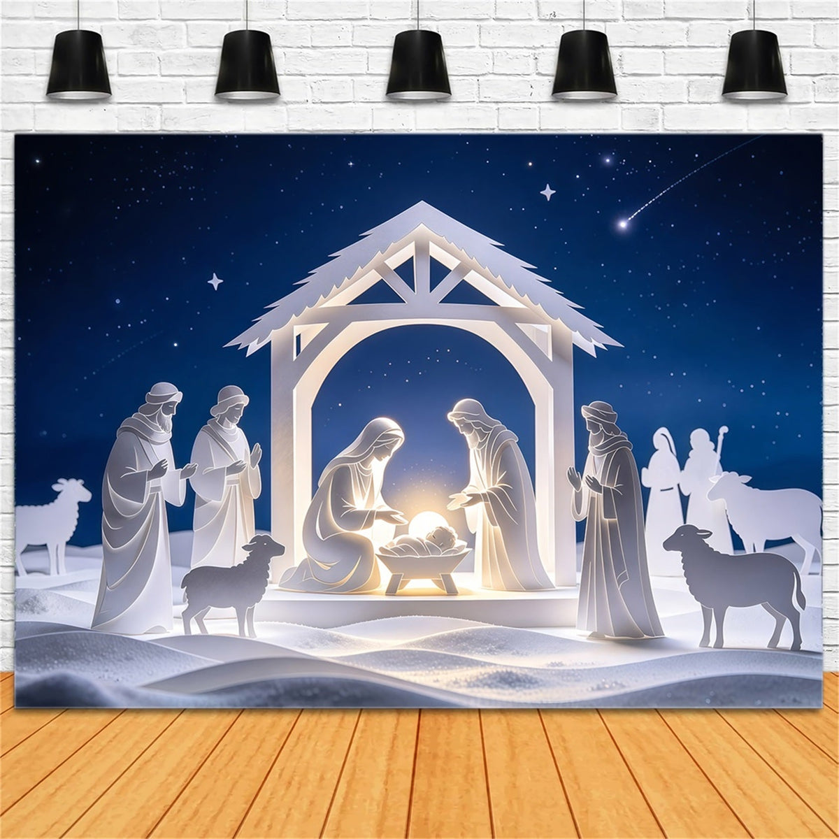 Christian Christmas Backdrop Paper Cut Nativity Night Gothic Christmas Backdrop UK GQ69-75