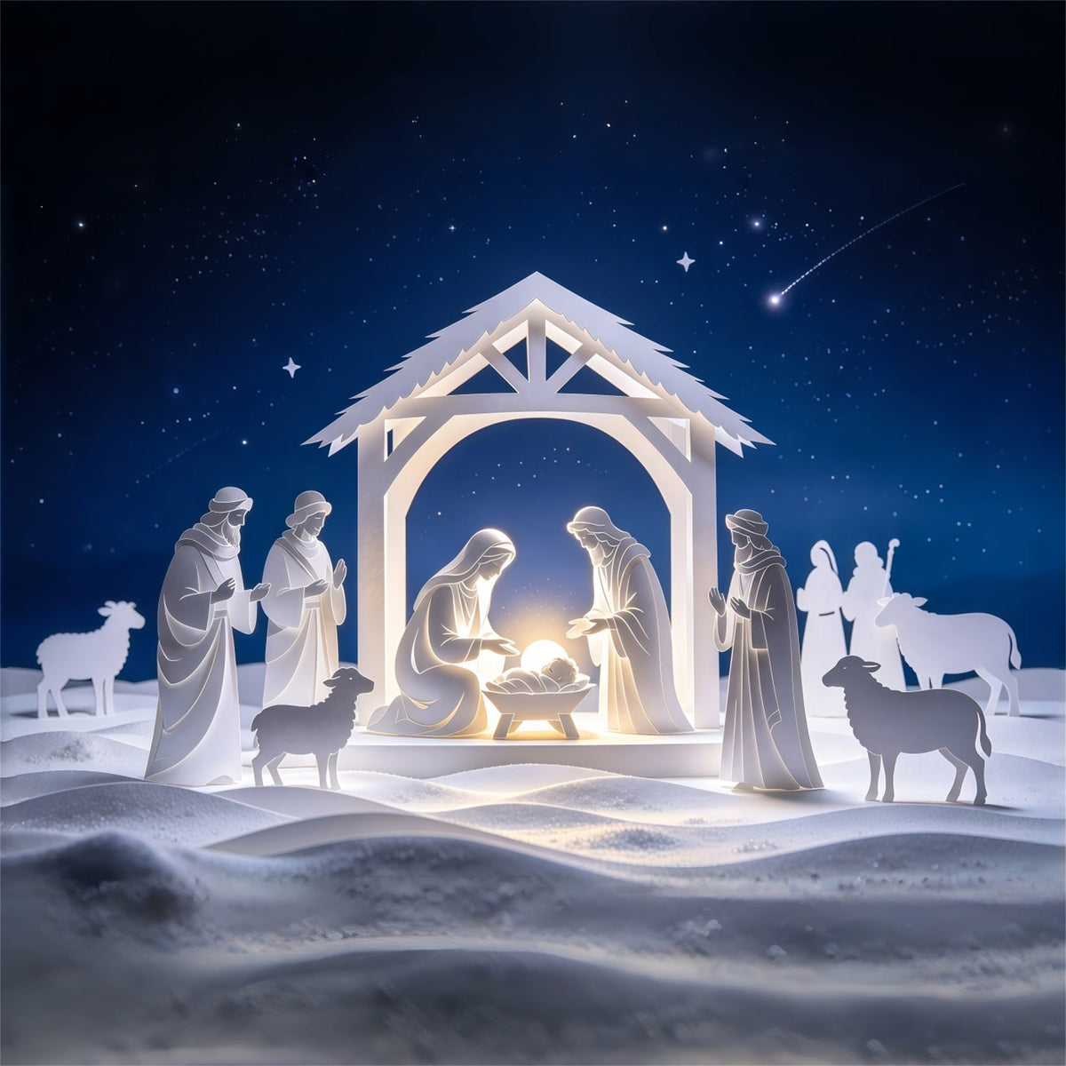 Christian Christmas Backdrop Paper Cut Nativity Night Gothic Christmas Backdrop UK GQ69-75