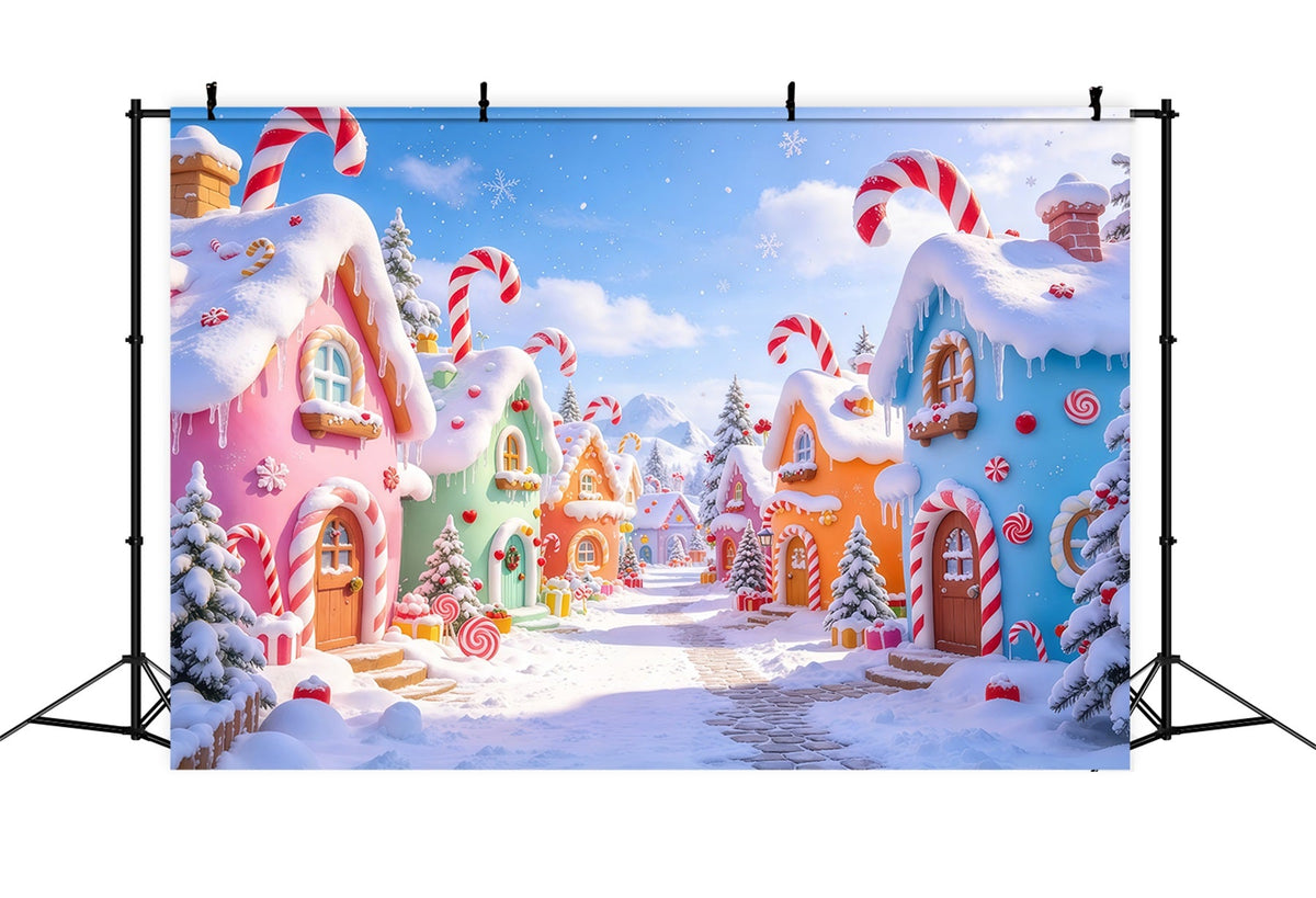 Backdrop For Christmas Photos Pastel Candy Village Street Whimsical Christmas Backdrop UK GQ69-76