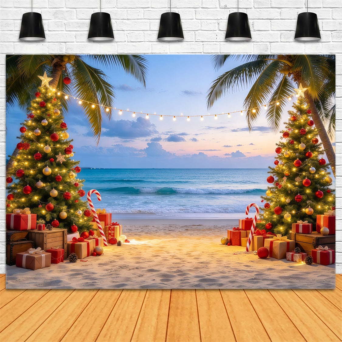 Christmas Backdrop Australia Tropical Beach Tree Display Christmas 3d Backdrop UK GQ69-78