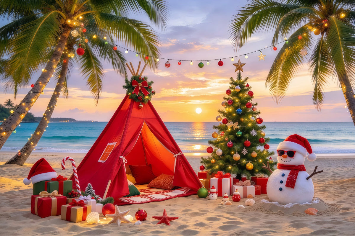 Traditional Christmas Backdrop Tropical Beach Snowman Camp Hawaiian Christmas Backdrop UK GQ69-81