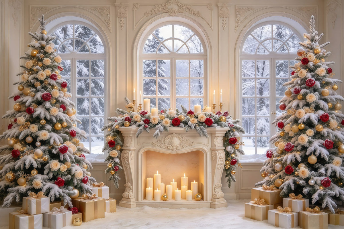 High Resolution Christmas Backdrop Photography Rose Fireplace Winter Elegance Elegant Christmas Backdrops UK GQ69-87