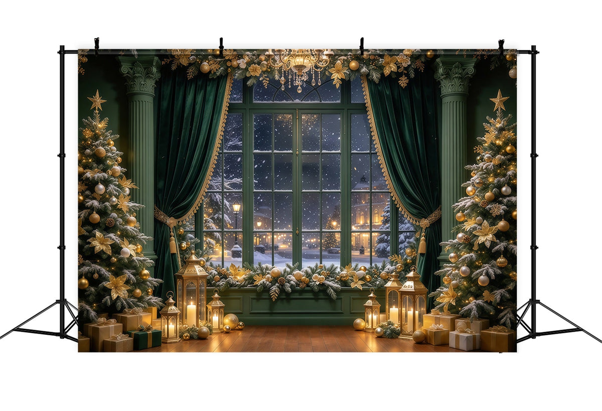 Christmas Curtain Backdrop Emerald Gold Window Display Christmas Story Backdrop UK GQ69-89