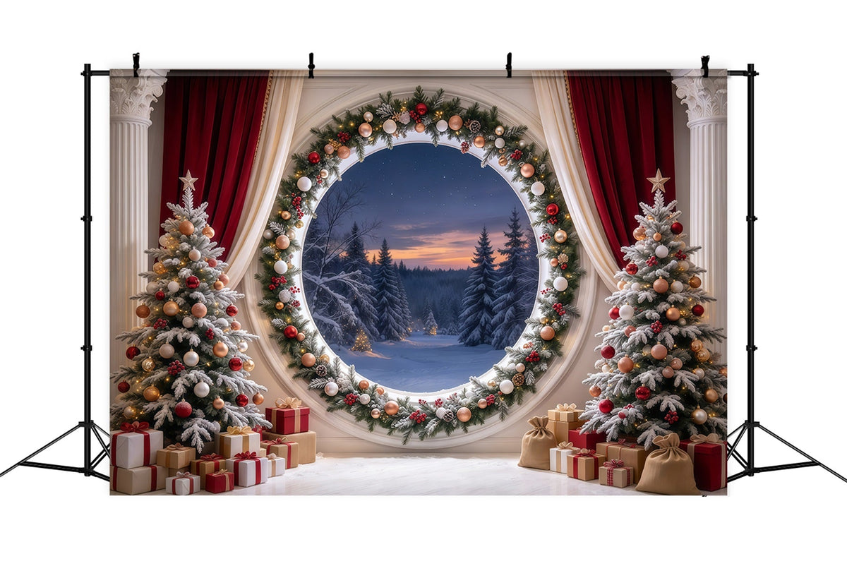 Christmas Backdrop Scenes Round Forest Window Garland Christmas Backdrop HD UK GQ69-90