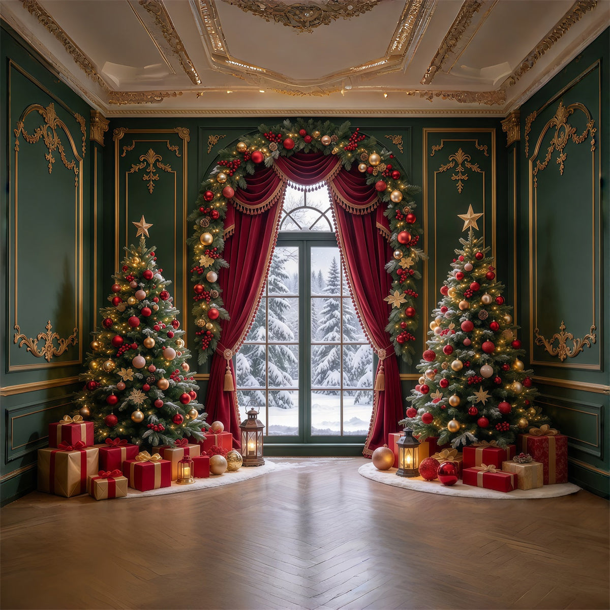 Christmas Backdrop Pictures Emerald Red Curtain Display Cloth Christmas Backdrop UK GQ69-96