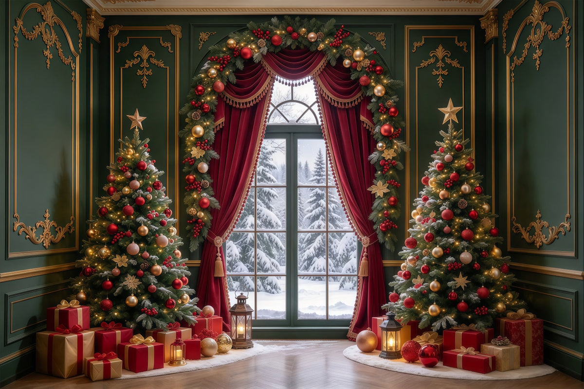 Christmas Backdrop Pictures Emerald Red Curtain Display Cloth Christmas Backdrop UK GQ69-96