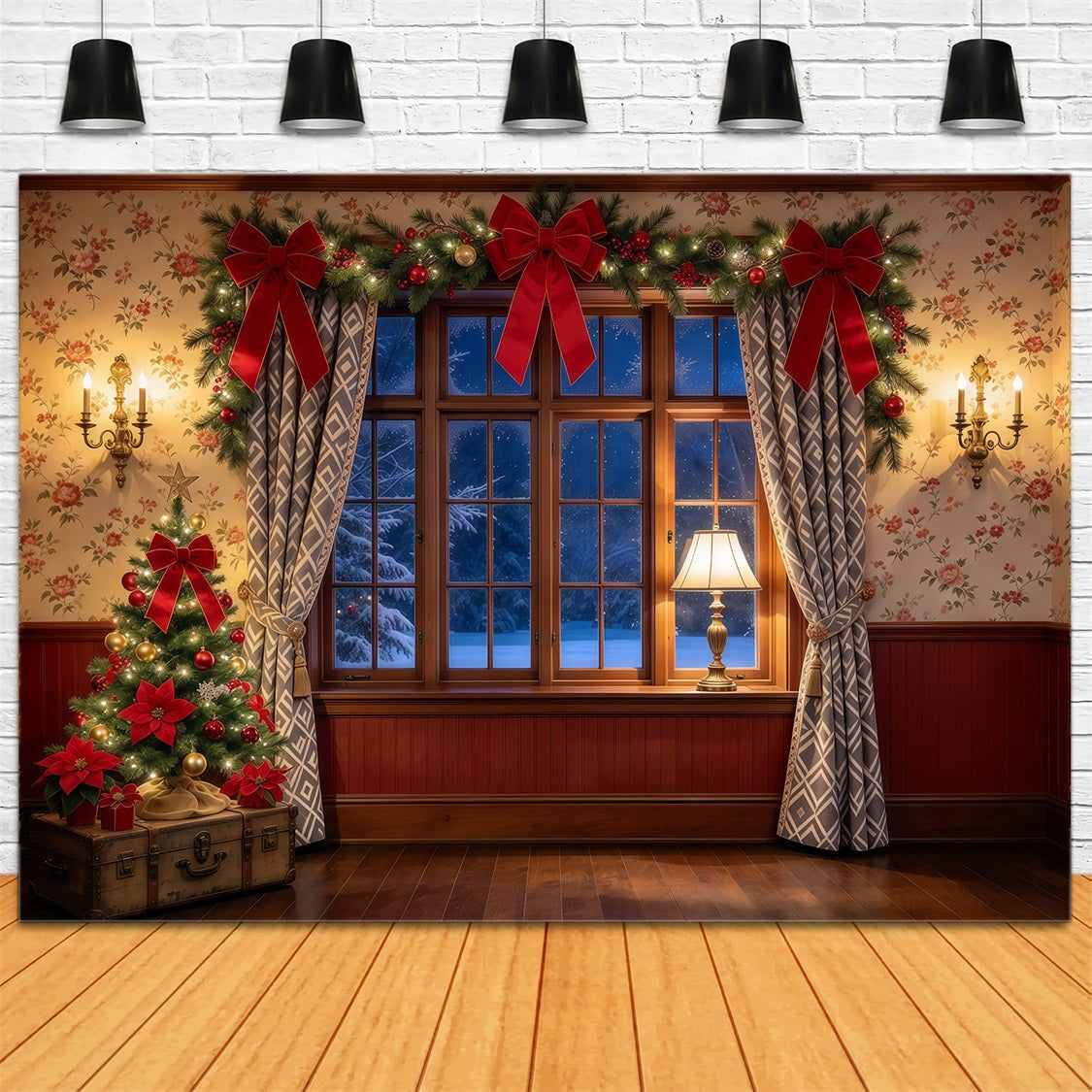 A Christmas Story Photo Backdrop Cozy Bow Window Decor Festive Christmas Backdrop UK GQ69-97