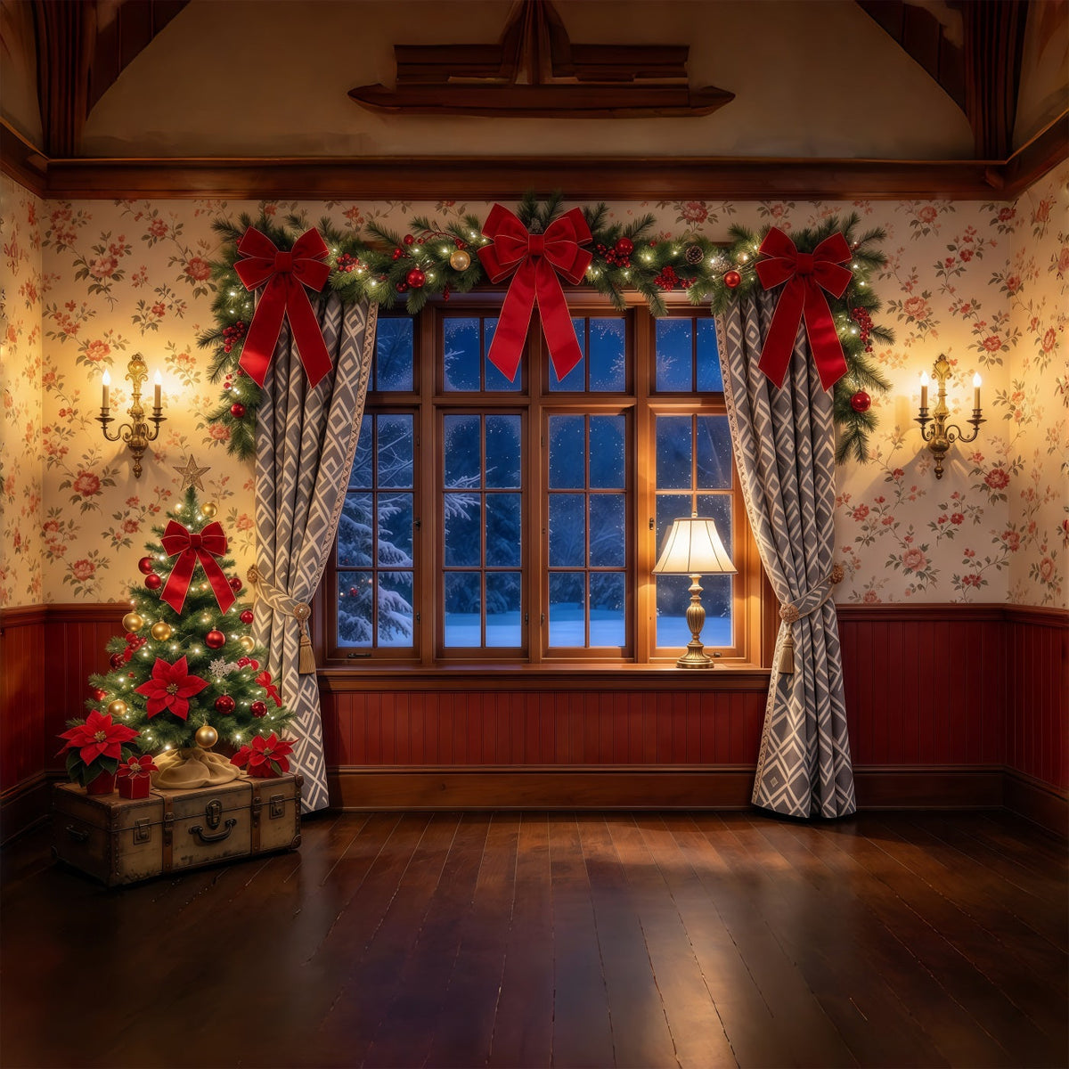 A Christmas Story Photo Backdrop Cozy Bow Window Decor Festive Christmas Backdrop UK GQ69-97