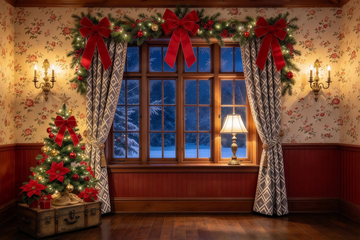 A Christmas Story Photo Backdrop Cozy Bow Window Decor Festive Christmas Backdrop UK GQ69-97