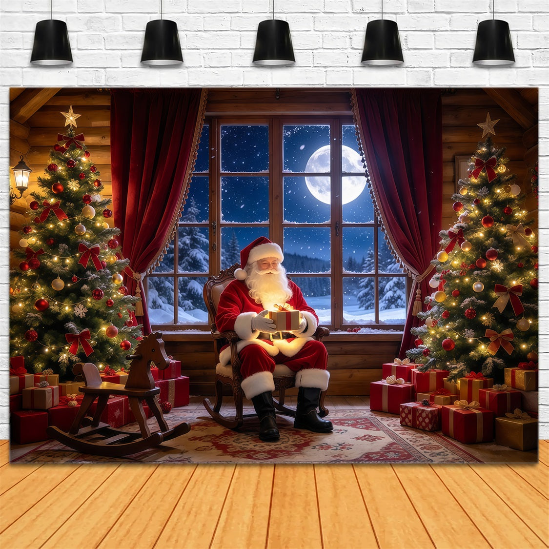 Santa Picture Backdrops Moonlit Window Gift Room Mall Santa Backdrop UK GQ69-98
