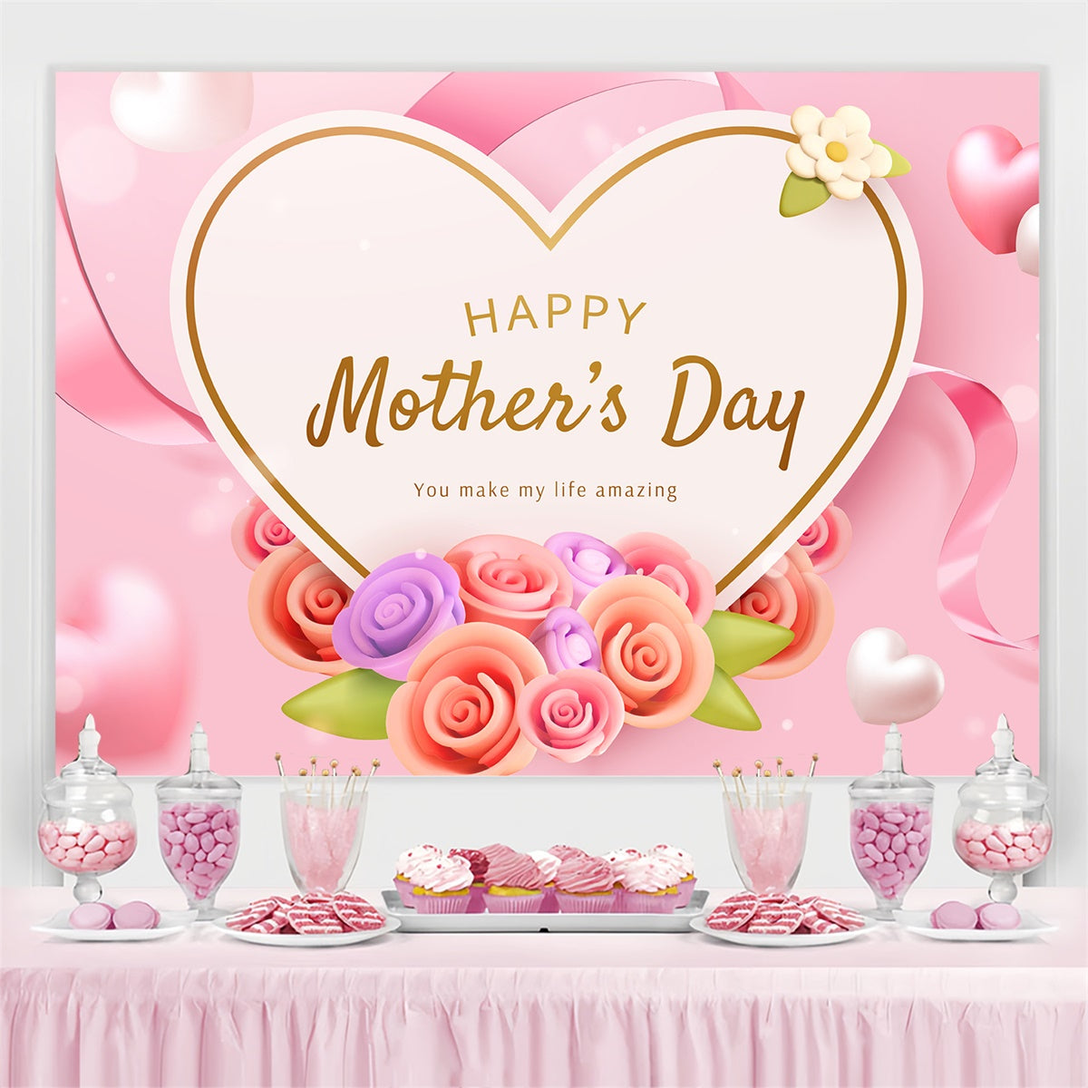 Backdrops For Mother's Day Chic Pastel Rose Backdrop UK GTY3-171