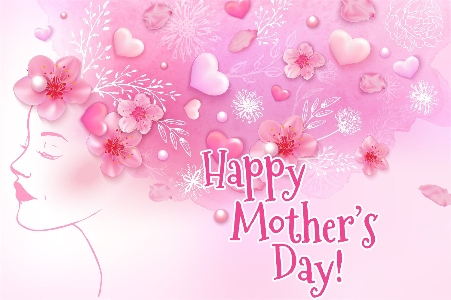 Happy Mother's Day Backdrop Artistic Floral Profile Custom Backdrop UK GTY3-221