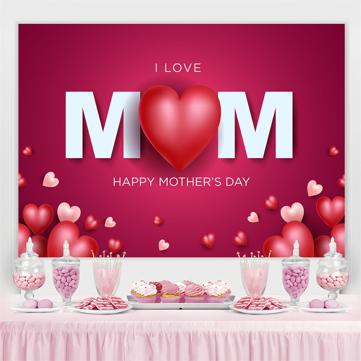 Mothers Day Photo Backdrop Warm Red Heart Personalized Backdrop UK GTY3-222