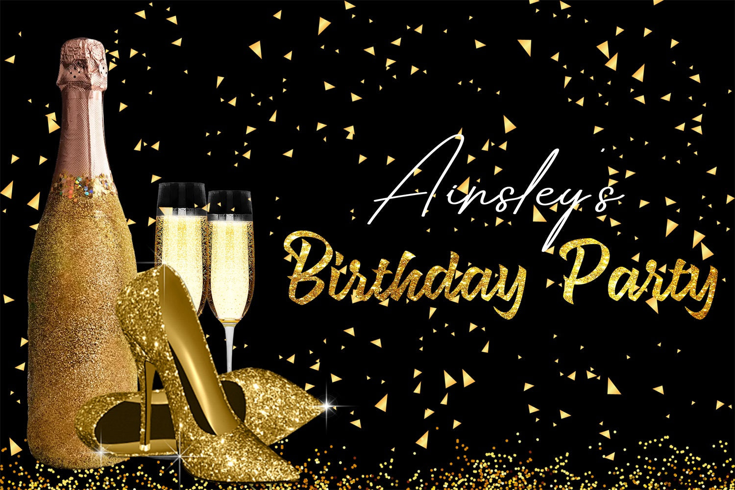 Personalized Birthday Backdrop Glitter Heels Champagne Backdrop UK GTY3-246