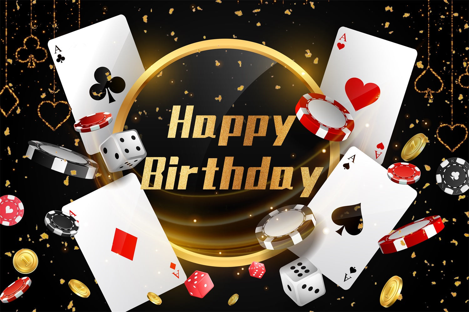 Birthday Backdrop Poker Party Gold Personalized Backdrop UK GTY3-247
