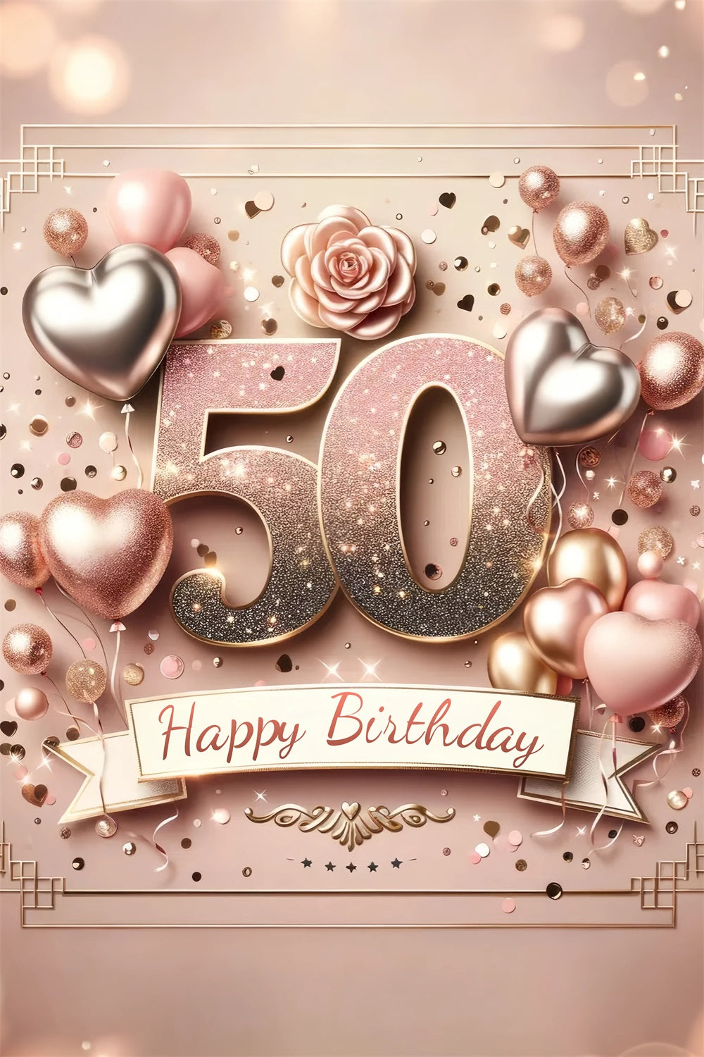50th Birthday Backdrop Heart Balloon Pink Personalized Backdrop UK GTY3-252