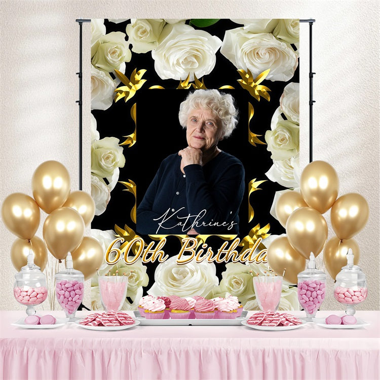 Personalized 60th Birthday Backdrop White Rose Celebration Backdrop UK GTY3-262
