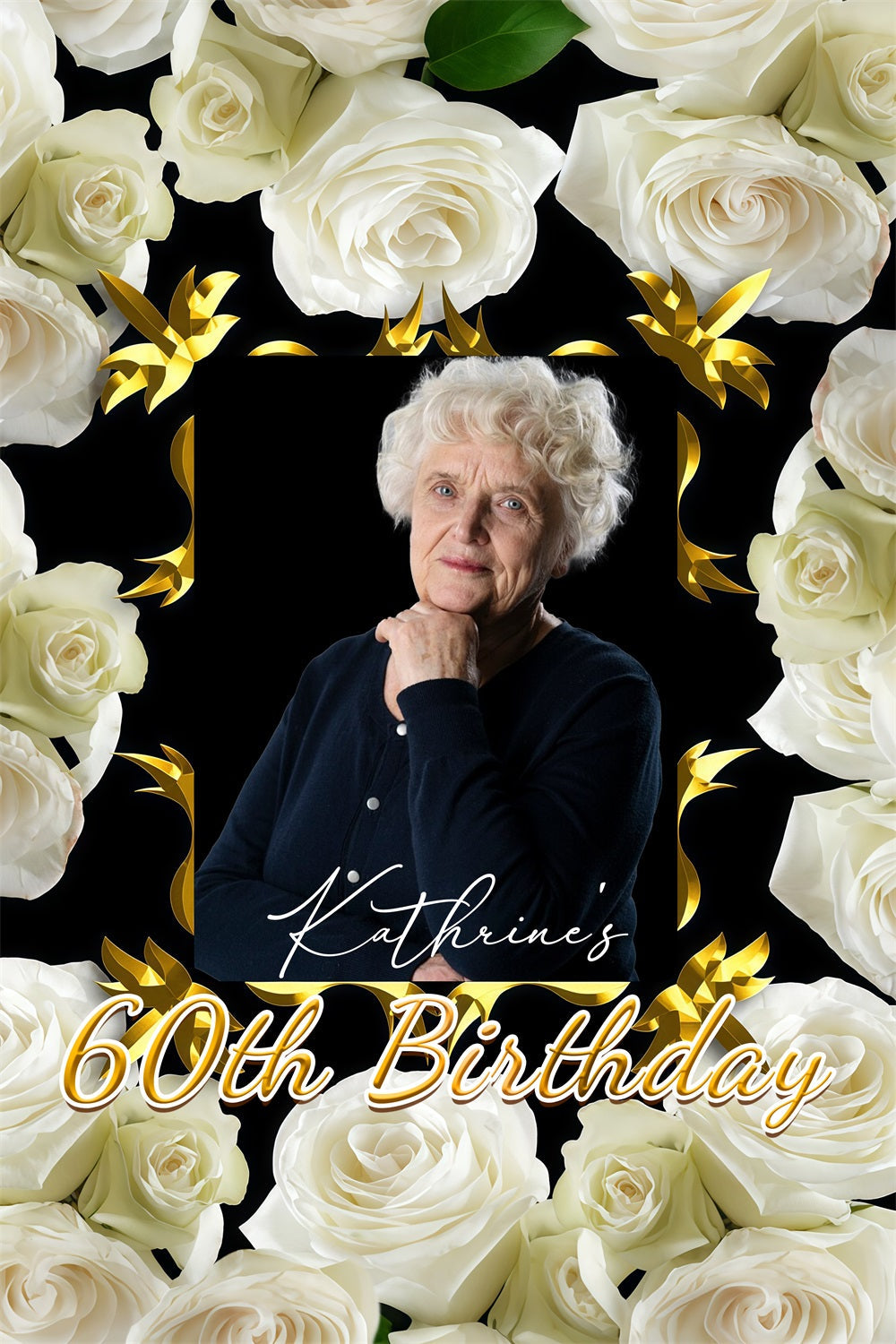 Personalized 60th Birthday Backdrop White Rose Celebration Backdrop UK GTY3-262