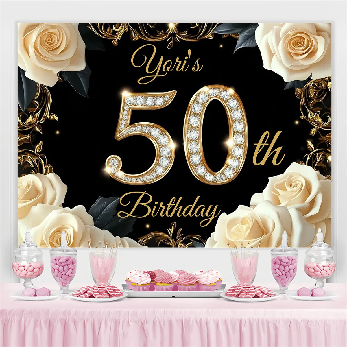 Personalized Birthday Backdrops Diamond Sparkle Flower Backdrop UK GTY3-267