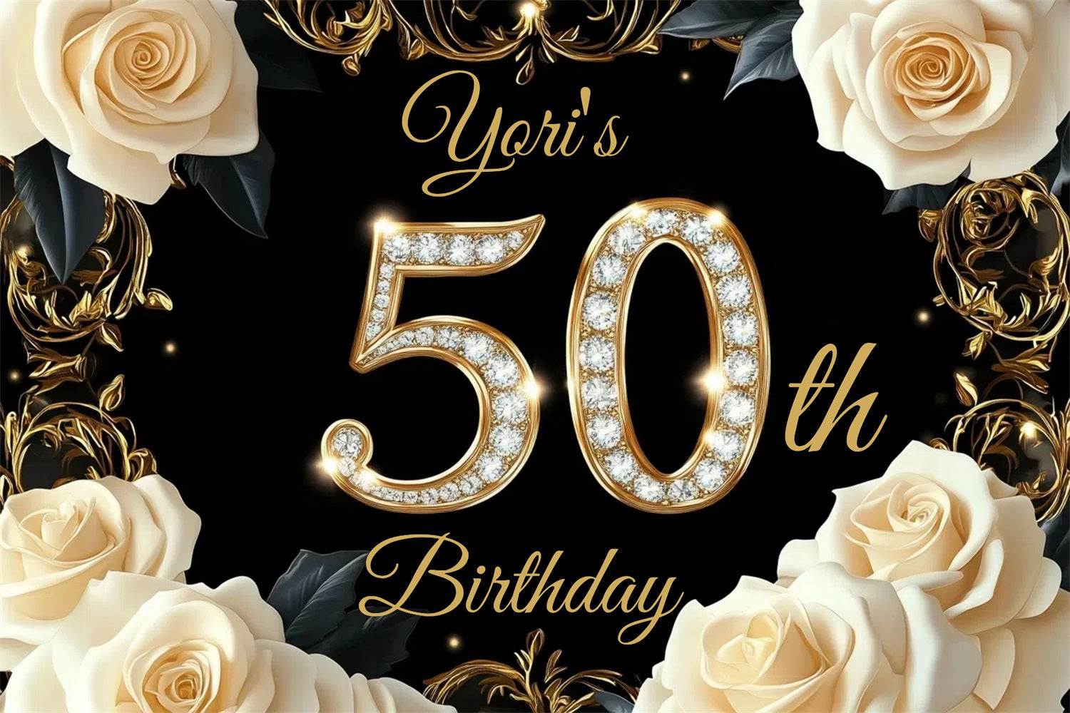 Personalized Birthday Backdrops Diamond Sparkle Flower Backdrop UK GTY3-267