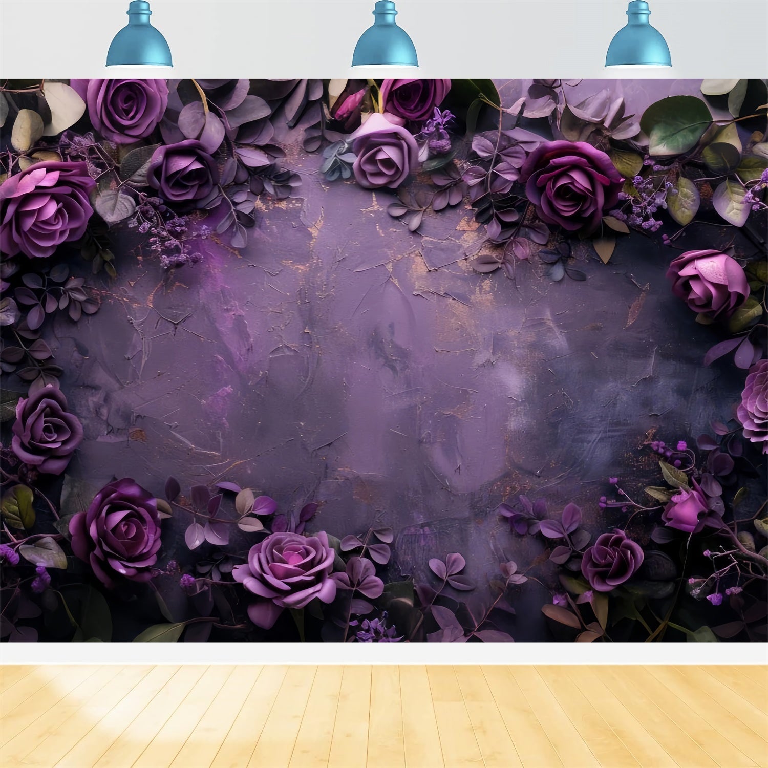 Purple Flower Wall Backdrop Deep Purple Floral Elegance Backdrop UK GTY3-28