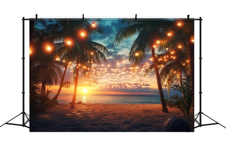 Beach Photo Backdrop Sunset Palm String Light Summer Backdrop UK GTY3-281