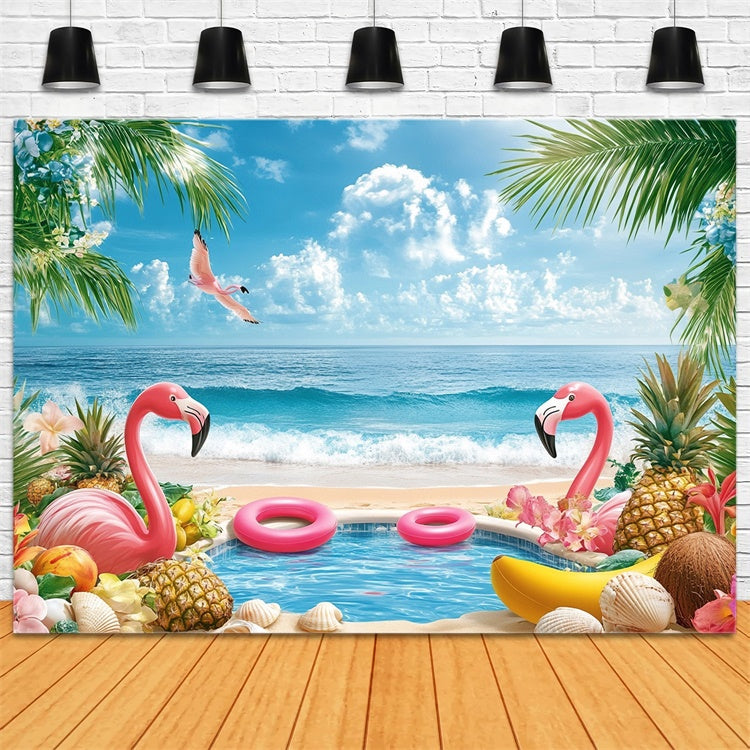 Tropical Beach Backdrop Tropical Fruit Flamingo Summer Backdrop UK GTY3-282