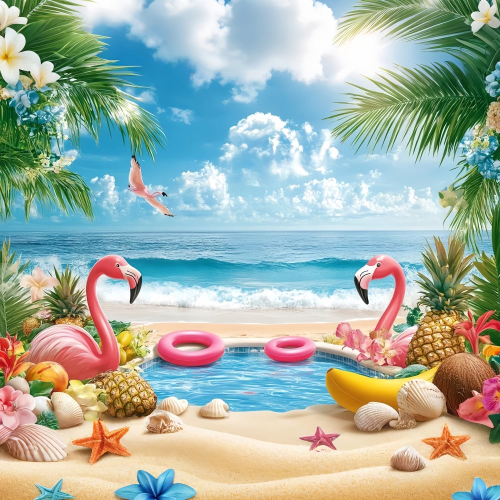 Tropical Beach Backdrop Tropical Fruit Flamingo Summer Backdrop UK GTY3-282