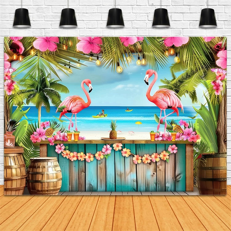 Tropical Backdrops Flamingo Palm Flower Summer Backdrop UK GTY3-287